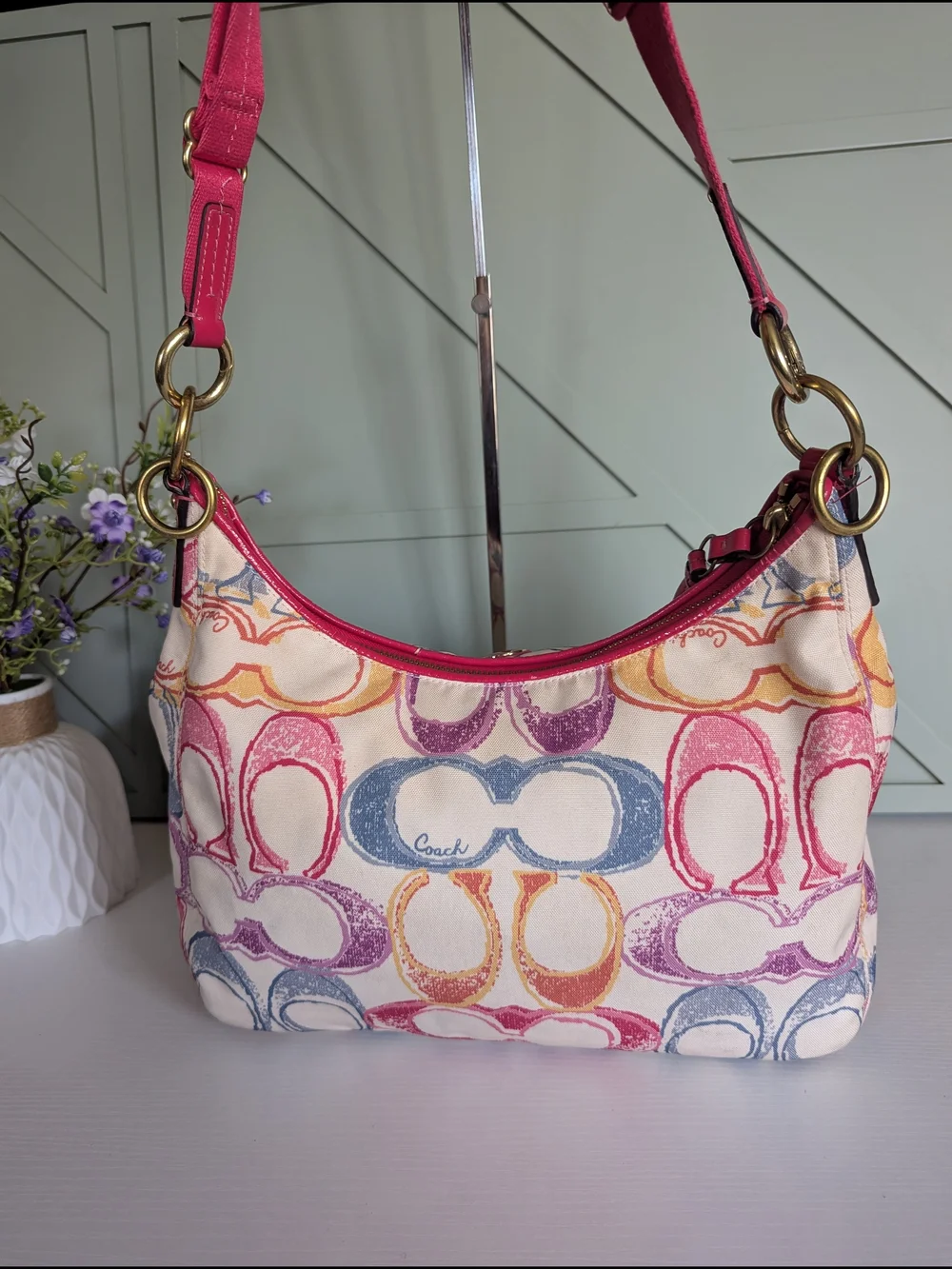 Coach Pink Signature Canvas Shoulder Bag